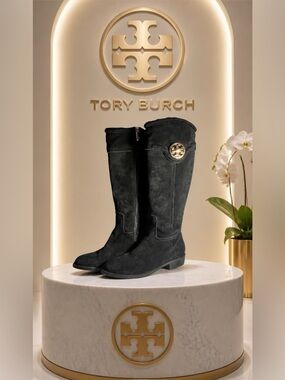 ❤️Price Drop❤️Tory Burch Selma Black Suede Mid-Calf Riding Boots